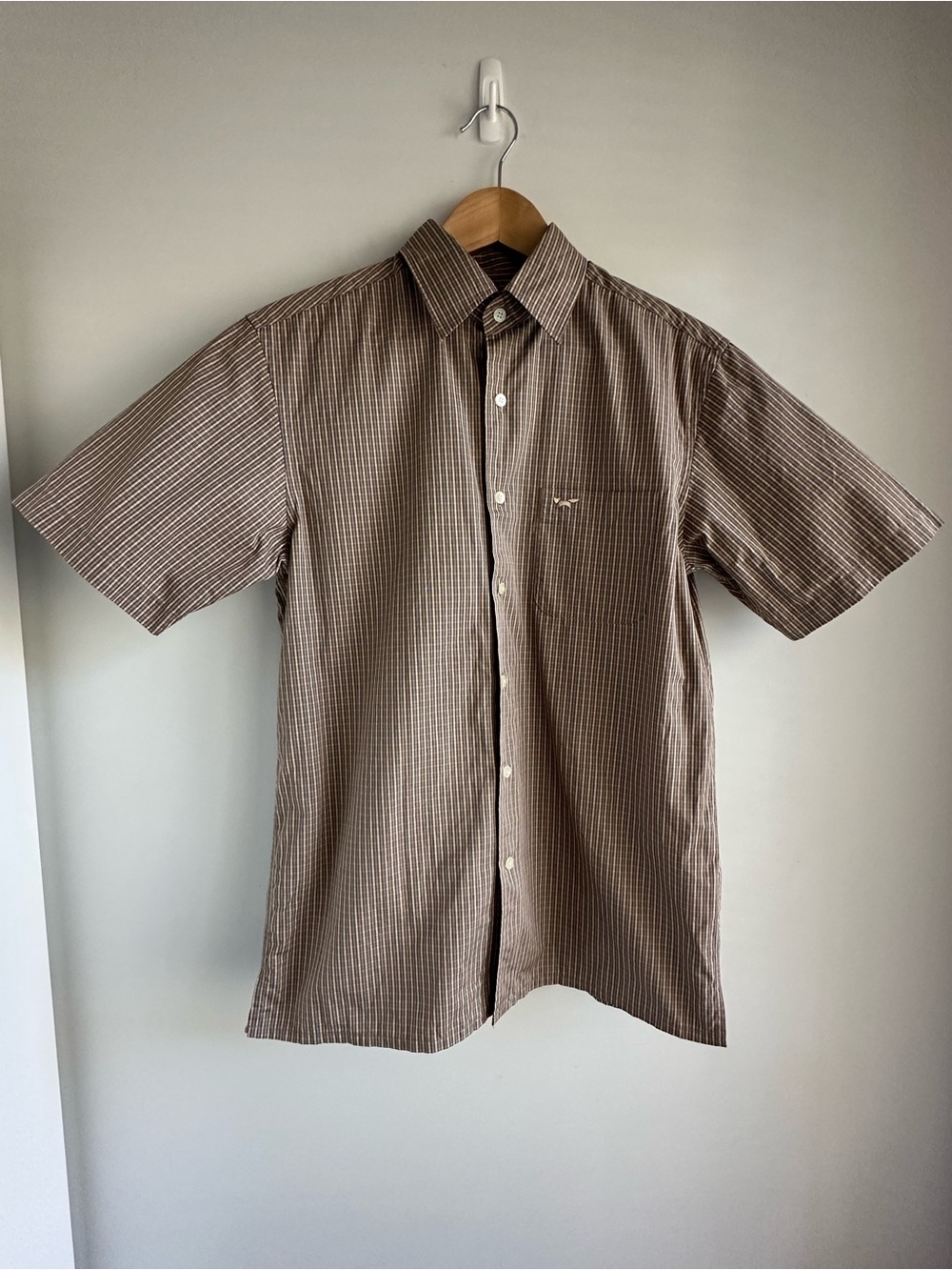 Wolsey Men's Short-Sleeve Brown Striped Casual Button-Down Shirt M